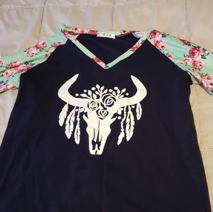 Western cow skull floral design shirt